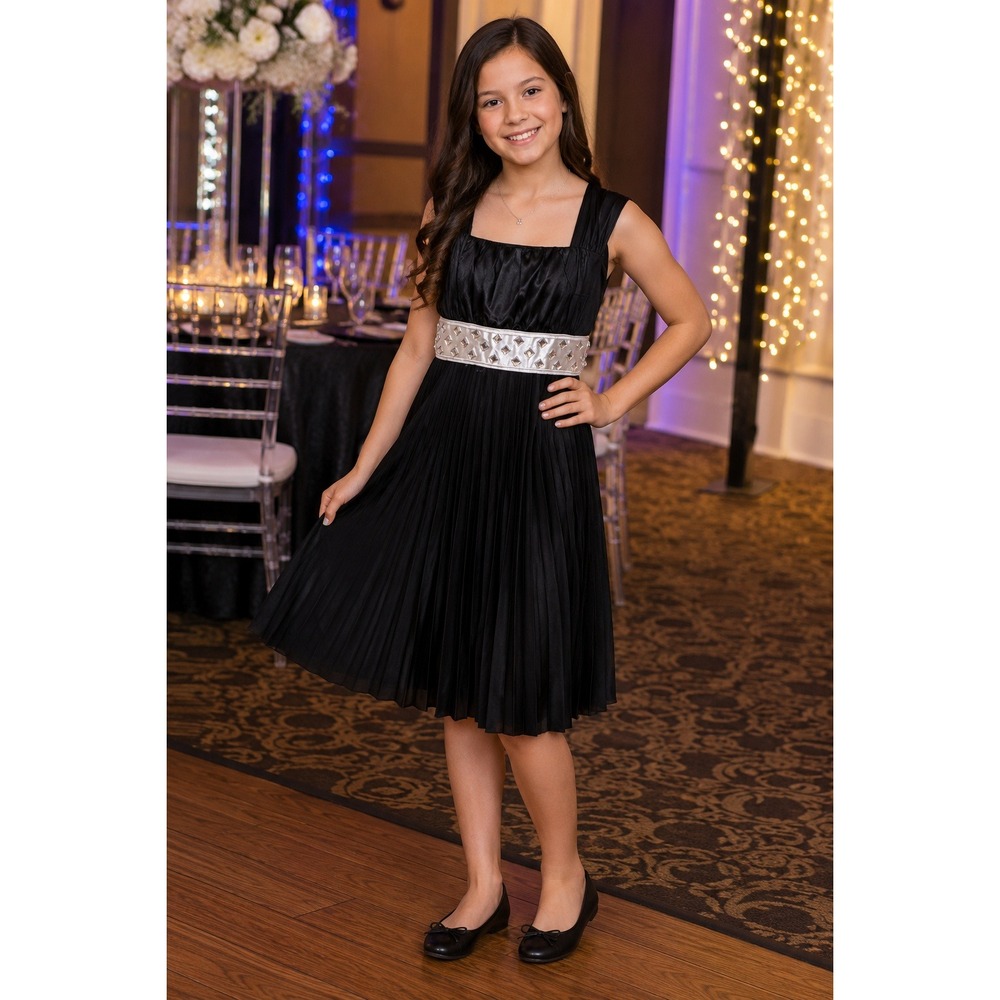 My Michelle Girls‎ 12 Black Rhinestone Pleated Formal Dance Dress Y2K